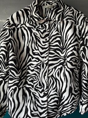 Zebra Print Funnel Neck Statement Jacket,  Vintage - Size 12